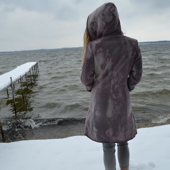 Vintage Marvin Richards Cashmere Long hoodie Coat gray black Red purple M L XL - Picture 7 of 15